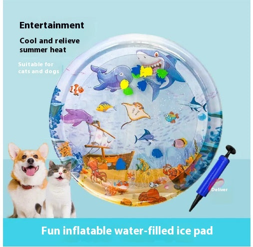 Cat and dog enjoying FurBuddy summer water mat