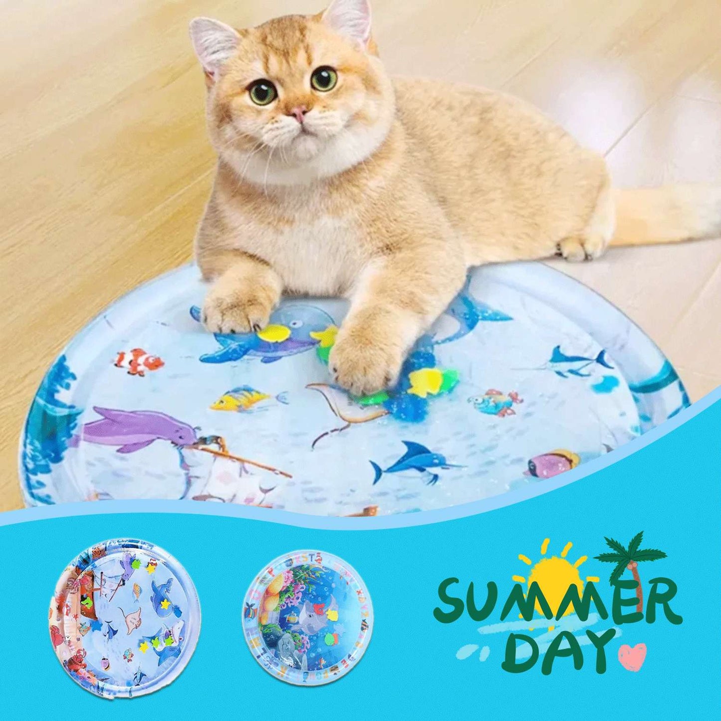 Cat playing with FurBuddy summer water cooling mat